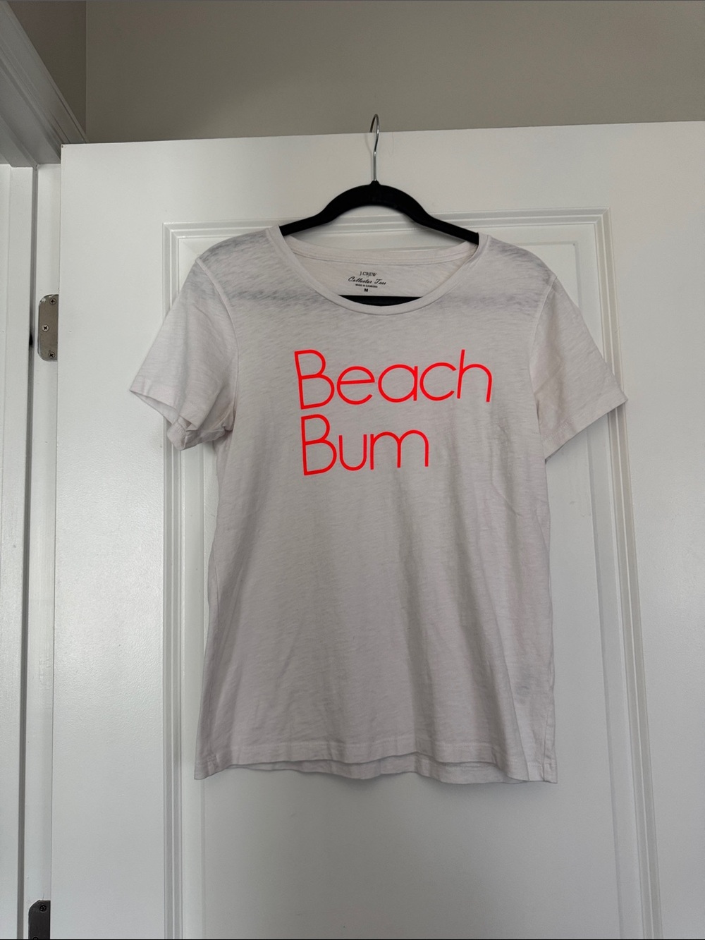 J. Crew Collection Tee White with Neon Coral 'Beach Bum' Graphic